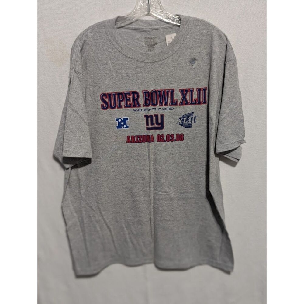 NWT Y2K New York NY Giants 2008 Super Bowl Gray T-Shirt Size Large